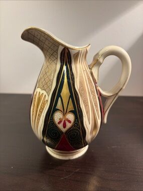 Austria Hand-Painted Decorative Pitcher in Cream, Gold, Black and Red